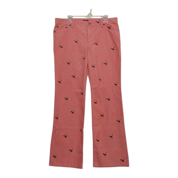 NWOT J. Crew Corduroy Mid-Rise Critters Ducks Pink Bootcut Pants -12 - Picture 1 of 9